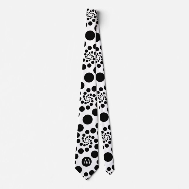 Cravate Monogramme Motif de points noirs et blancs (Devant)