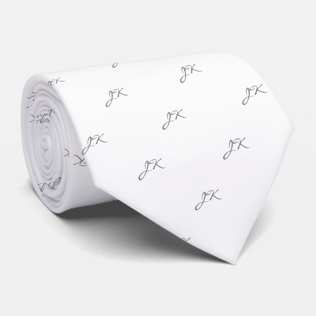 Cravate Monogramme Motif gris ardoise blanche (Roulé)