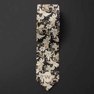 Cravate Monogramme noir, blanc et taupe