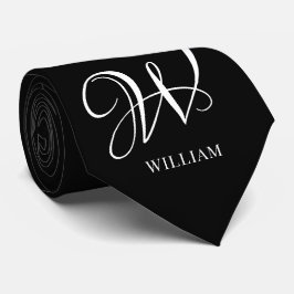 Cravate Monogramme noir élégant personnalisé initial