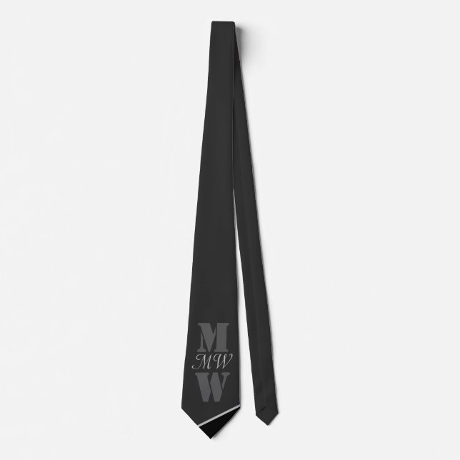 Cravate Monogramme noir gris artistique moderne (Devant)