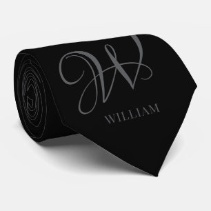 Cravate Monogramme noir gris élégant personnalisé initial