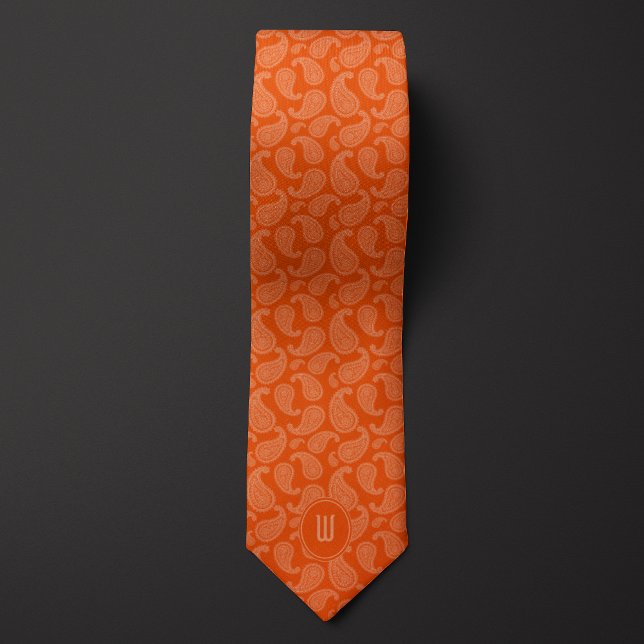 Cravate Monogramme orange Paisley (Créateur téléchargé)