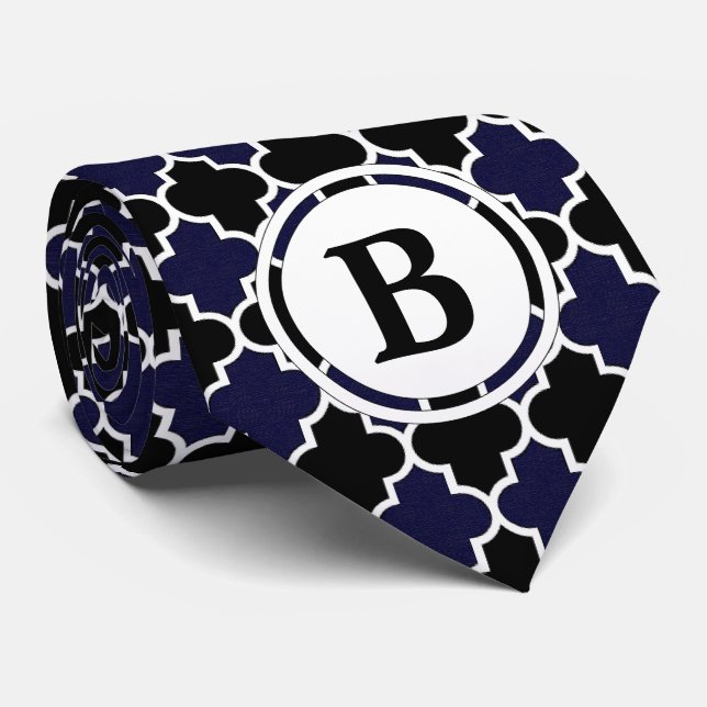 Cravate Monogramme personnalisé bleu marine et noir Cravat (Roulé)