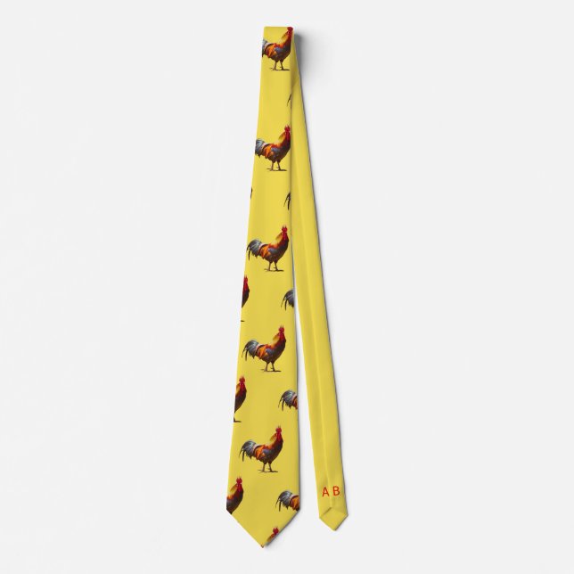 Cravate Monogramme Rooster poulet amusant Jaune Jaune (Devant)