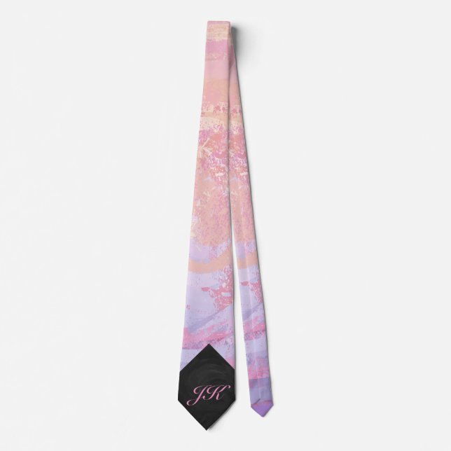 Cravate Monogramme rose clair et noir (Devant)