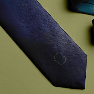 Cravate Monogramme simple bleu foncé élégant