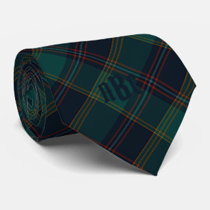 Cravate Monogramme Turquoise, bleu, rouge et or Plaid