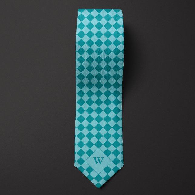 Cravate Monogramme Turquoise décontracté À damiers (Créateur téléchargé)