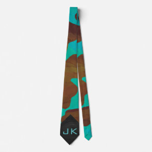 Cravate Monogramme Vache Impression Brown et Turquoise