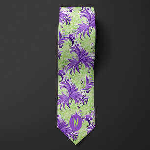 Cravate Monogramme vert citron et lavande