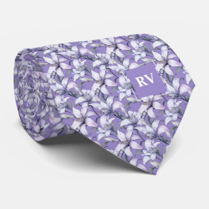 Cravate Monogramme violet Lys de Pâques Floral