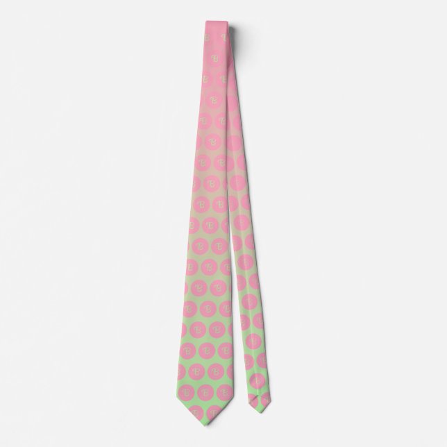 Cravate Monogrammes verts rose et pastel (Devant)