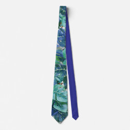 Cravate Monstera bleu turquoise Feuilles et papillons