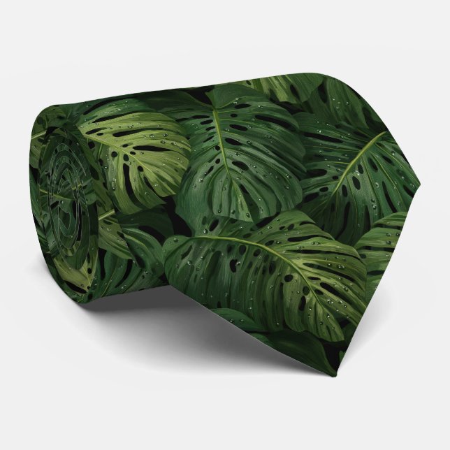 Cravate Monstera Leaf Tropical Pattern (Roulé)