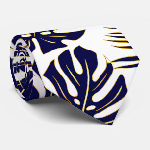 Cravate Monstère tropicale bleu marine et palmier feuilles