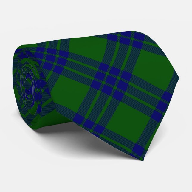 Cravate Montgomery écossais vert bleu plaid (Roulé)