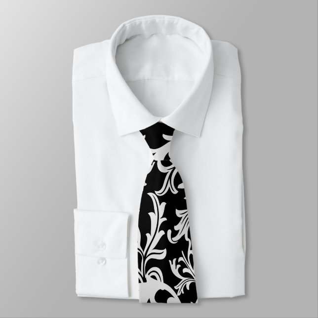 Cravate Mosaïque ％ 020ً feuilles blancs, motif floral, amo (Attaché)