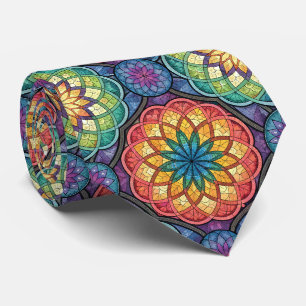 Cravate Mosaïque de mandala arc-en-ciel radieux – Verre te