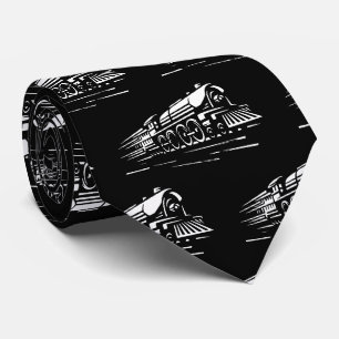Cravate Moteur de train à vapeur blanc en noir