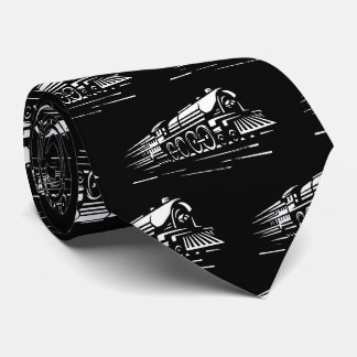 Cravate Moteur de train à vapeur blanc en noir