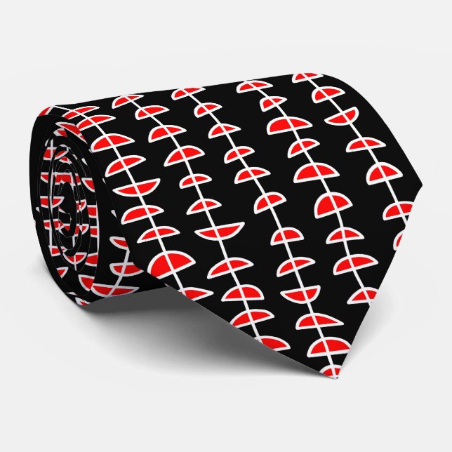 Cravate Motif 080515- Blanc et rouge sur noir (Roulé)