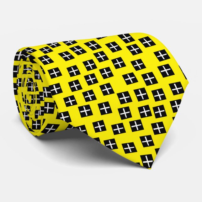 Cravate Motif 270715 - noir et blanc sur jaune fff300 (Roulé)