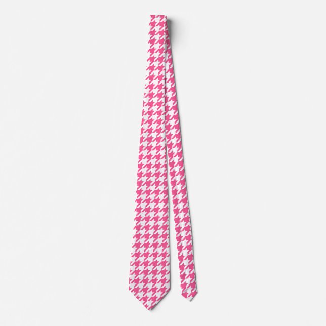 Cravate Motif à carreaux pied-de-poule rose et blanc  (Devant)