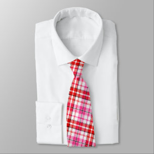 Cravate Motif à carreaux Tartan Blanc Rouge Rose