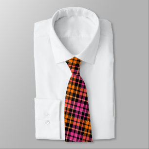 Cravate Motif à carreaux tartan noir rose orange