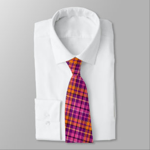 Cravate Motif à carreaux Tartan Orange Rose Violet