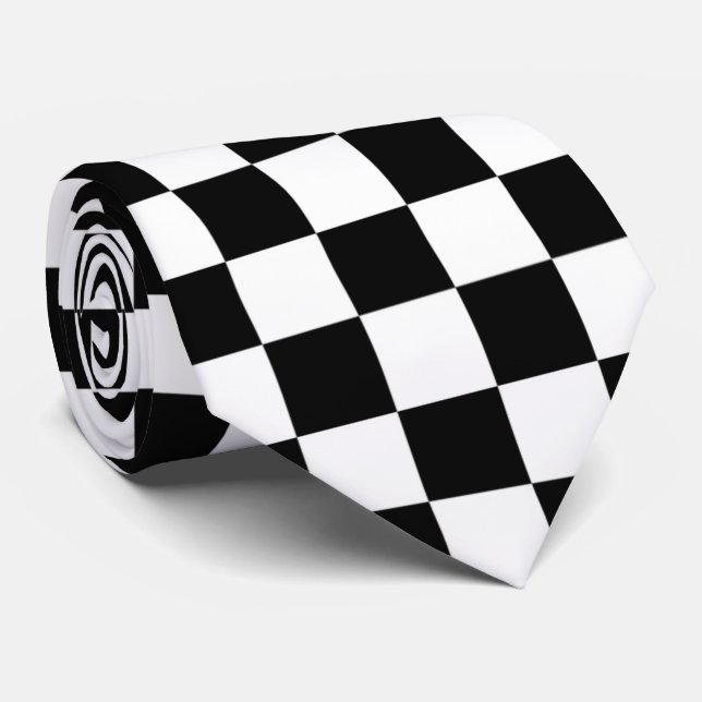 Cravate motif à chèque blanc noir mignon (Roulé)