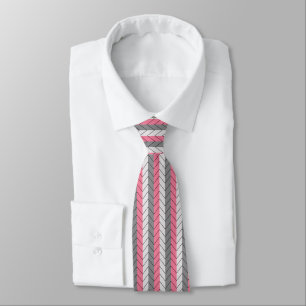 Cravate Motif à chevrons rayés noir gris rose