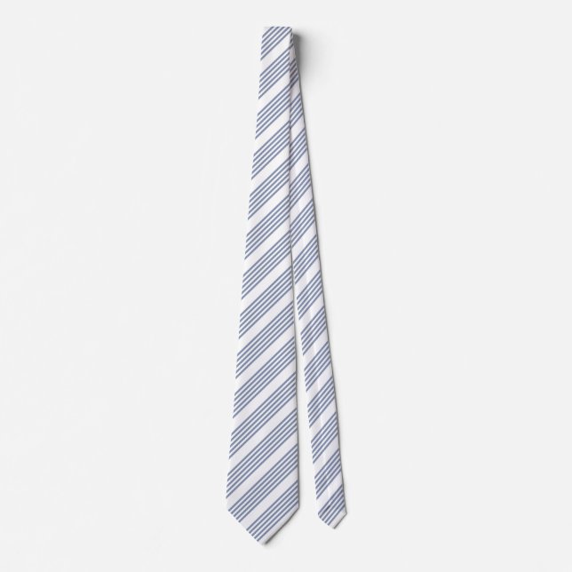 Cravate Motif à cinq bandes bleu-gris et blanc (Devant)