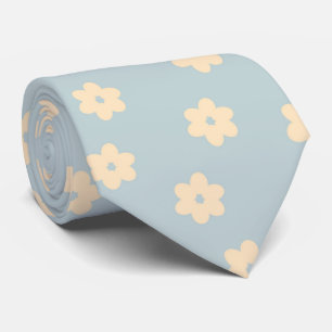 Cravate Motif à fleurs bleu et jaune Pastel Daisy