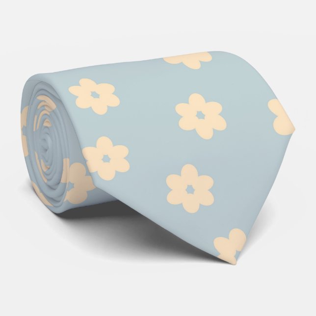 Cravate Motif à fleurs bleu et jaune Pastel Daisy (Roulé)
