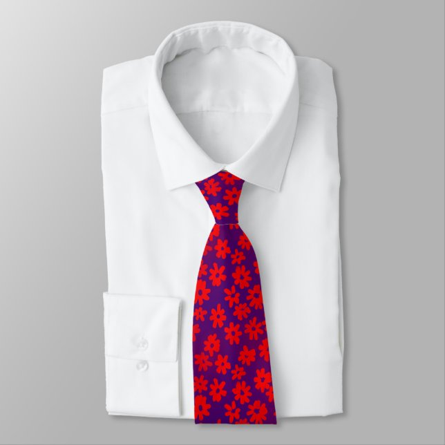 Cravate Motif à fleurs - Bleu et Rouge (Attaché)
