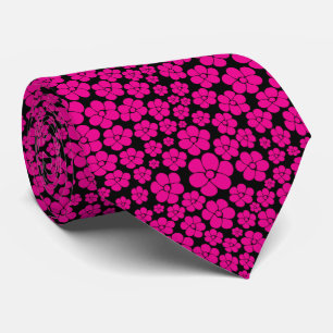 Cravate Motif à fleurs - Magenta et noir