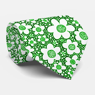 Cravate Motif à fleurs - Vert, Noir et Blanc