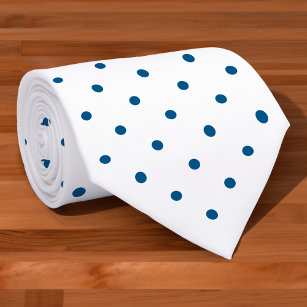Cravate Motif à points Polka bleu marine sur blanc
