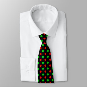 Cravate Motif à pois rouges verts sur fond noir
