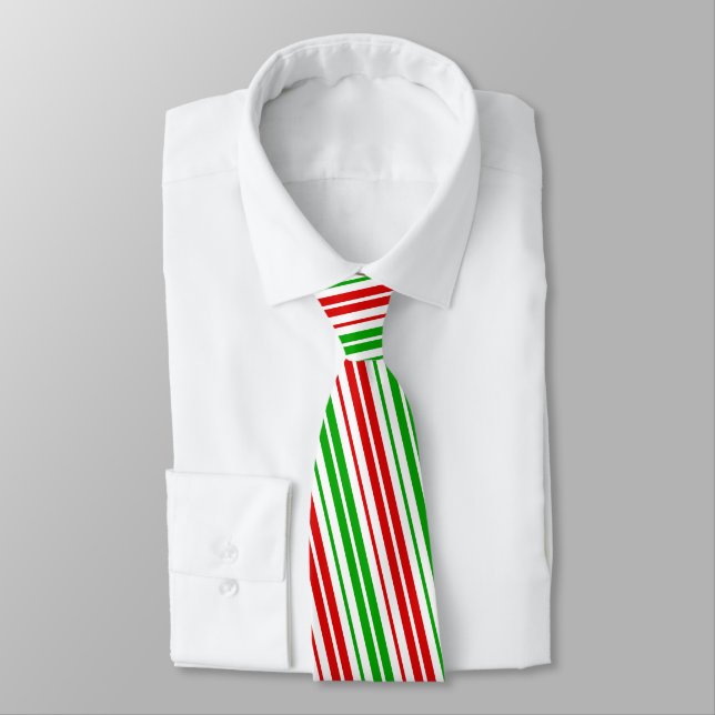 Cravate Motif à rayures blanches rouges et vertes   (Attaché)
