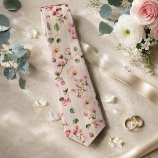Cravate Motif à rayures florales rose pâle