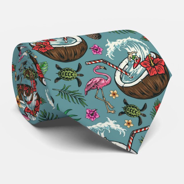 Cravate Motif à thème tropical surf rétro (Roulé)