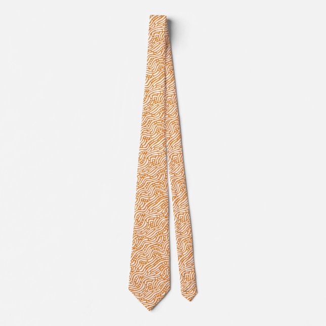 Cravate Motif Abstrait 110523 - Blanc sur orange jaune (Devant)