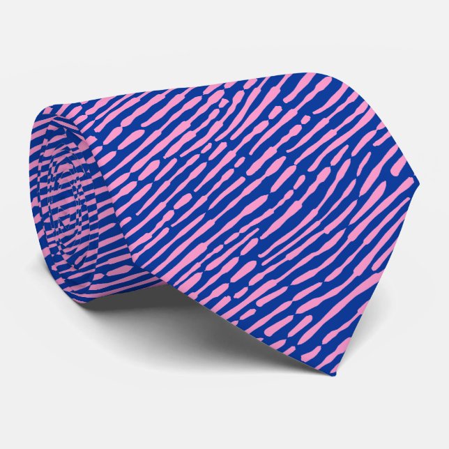Cravate Motif Abstrait 140523 - Rose et bleu marine (Roulé)