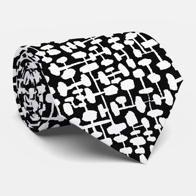 Cravate motif Abstrait 190621 Blanc sur noir (Roulé)