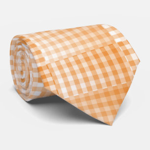 Cravate Motif Abstrait à Carreaux Orange et Blanc