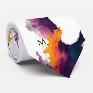 Cravate Motif abstrait de coup de pinceau flamboyant orang