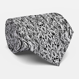 Cravate Motif Abstrait de la tribu ethnique noire et blanc